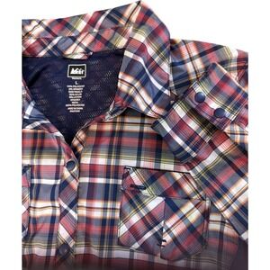 REI Women's Plaid Long Sleeve Button Up Shirt Blue Red Outdoor Camping Large